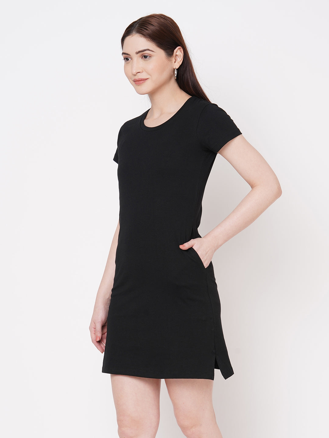 Jet Black Cotton T-Shirt Dress