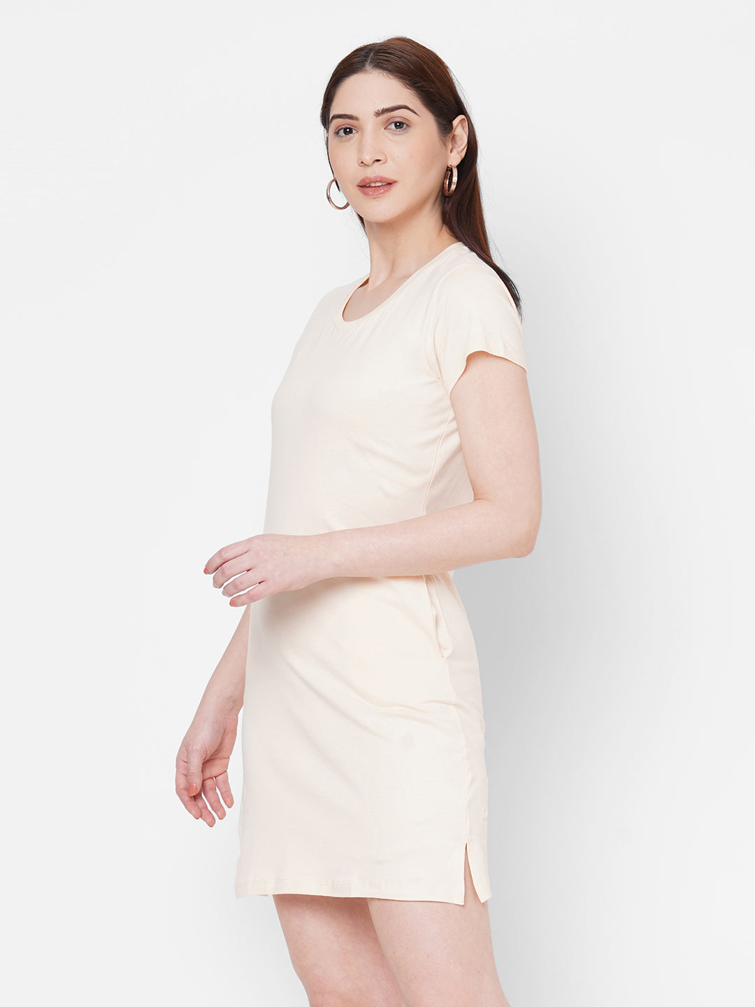 Light Beige Cotton T-Shirt Dress