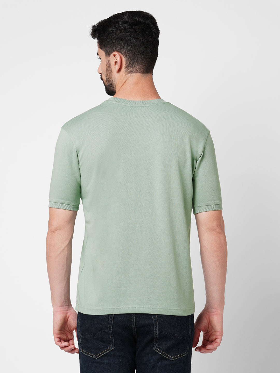 Drop Shoulder French Terry Cotton Green T- Shirt